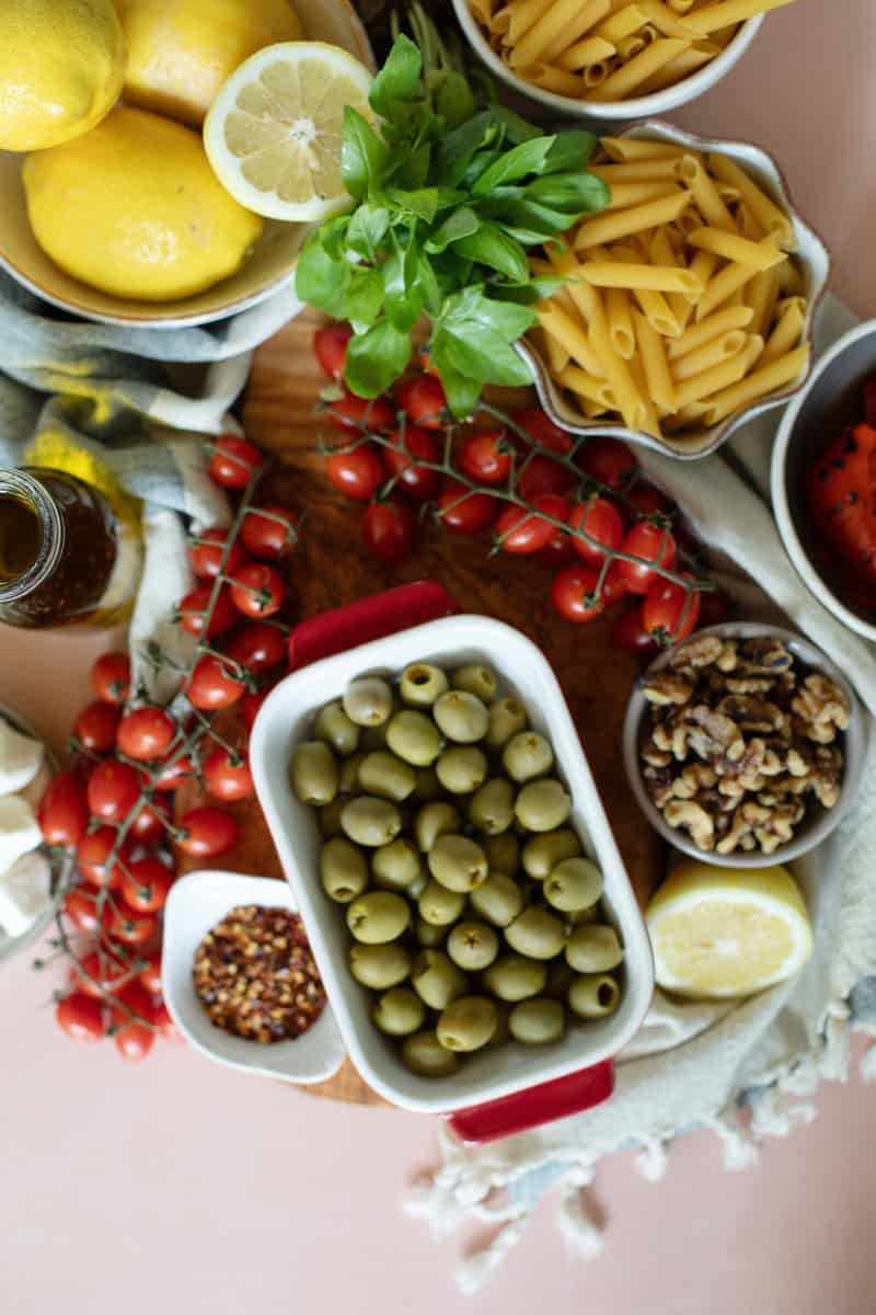 ingredients for pasta caprese salad