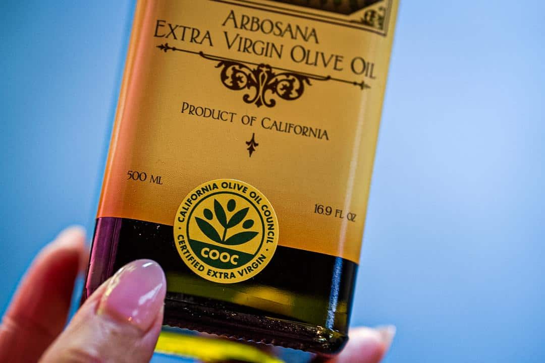 Cooc seal on a bottle of california olive oil