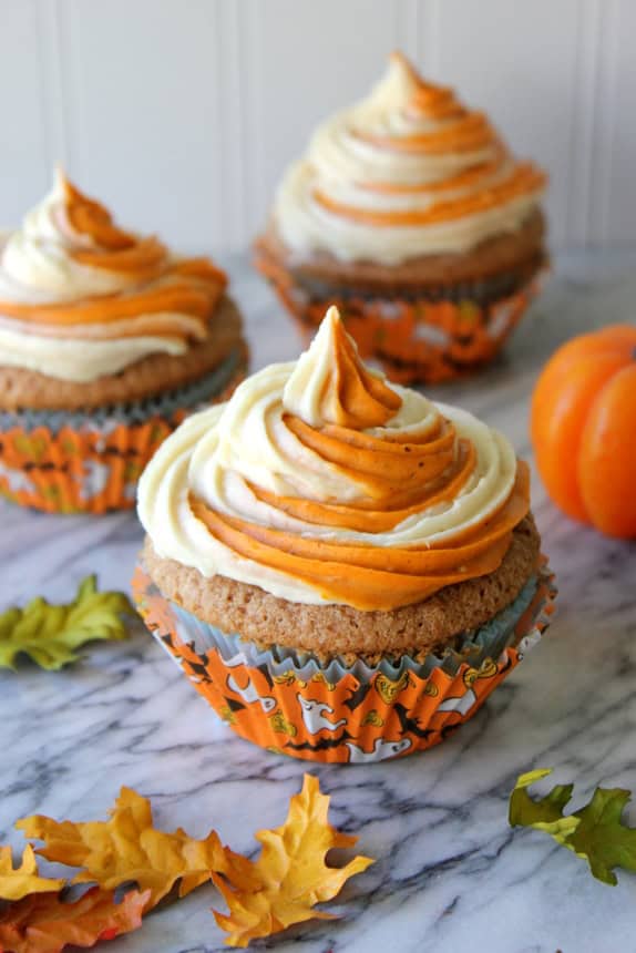 gluten free cupcakes with pumpkin swirl frosting