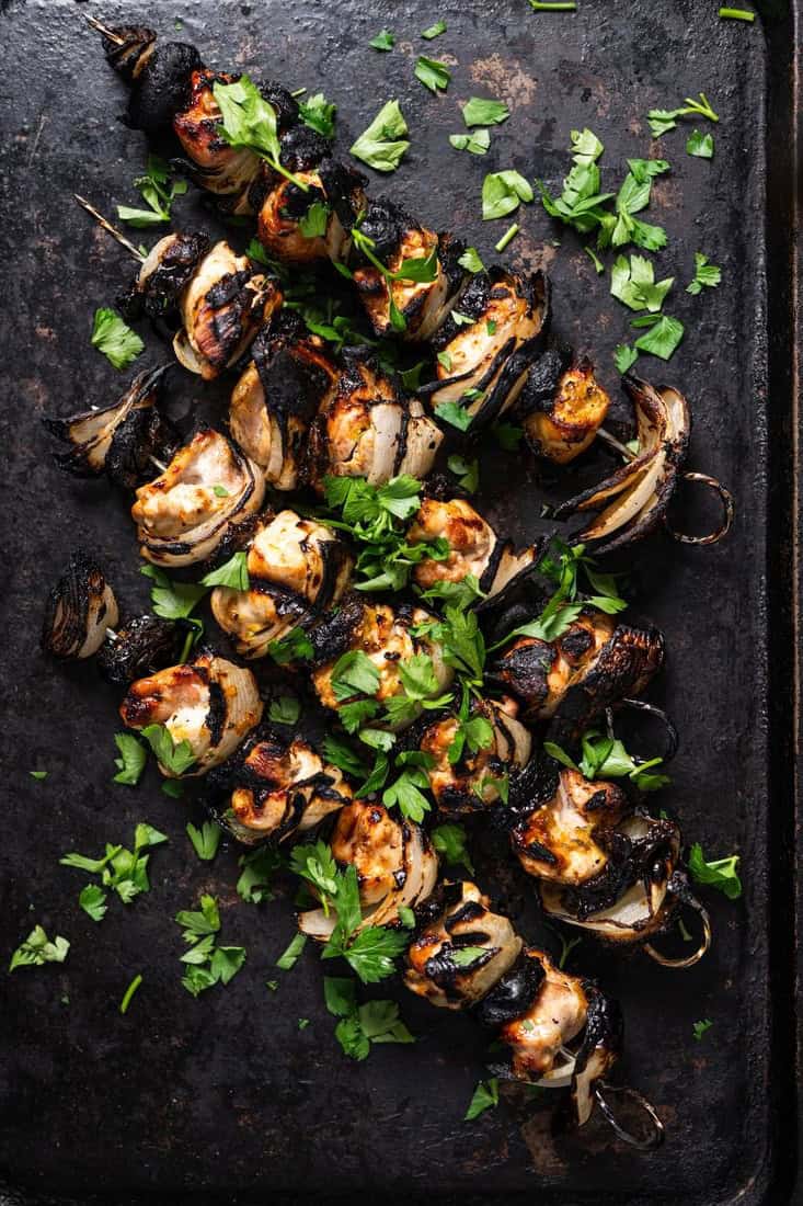 four Chicken Kebab on a platter