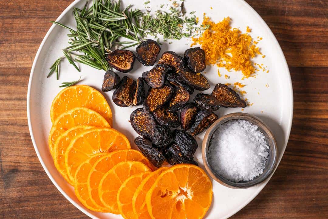 Ingredients used to make fig and mandarin focaccia