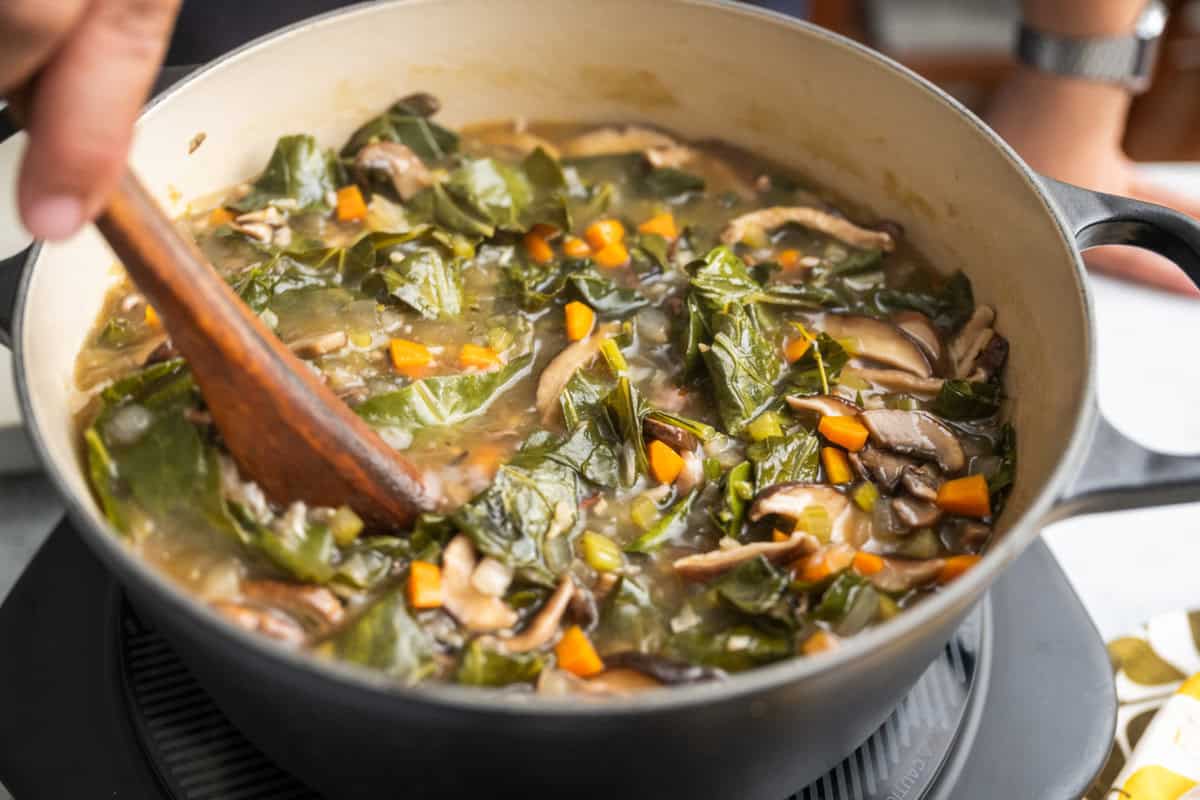  pot of wild rice soup on the stove