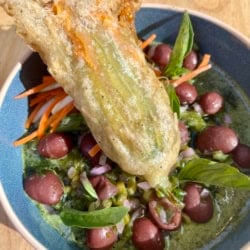 Magpie Cafe's Bean Salad with Sweet Corn-Stuffed Squash Blossoms