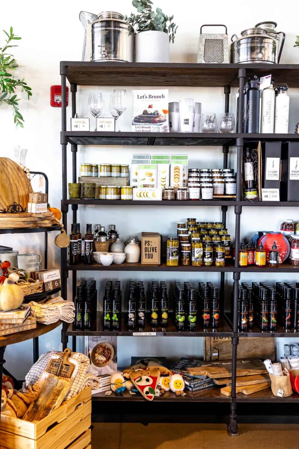 tasting room at Calivirgin is stocked with gifts, wines, olive oils and more