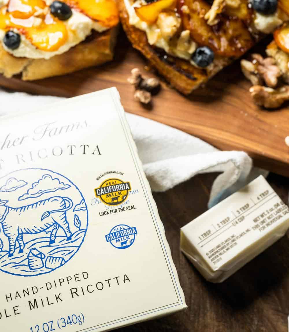 Real California Milk seal on ricotta cheese