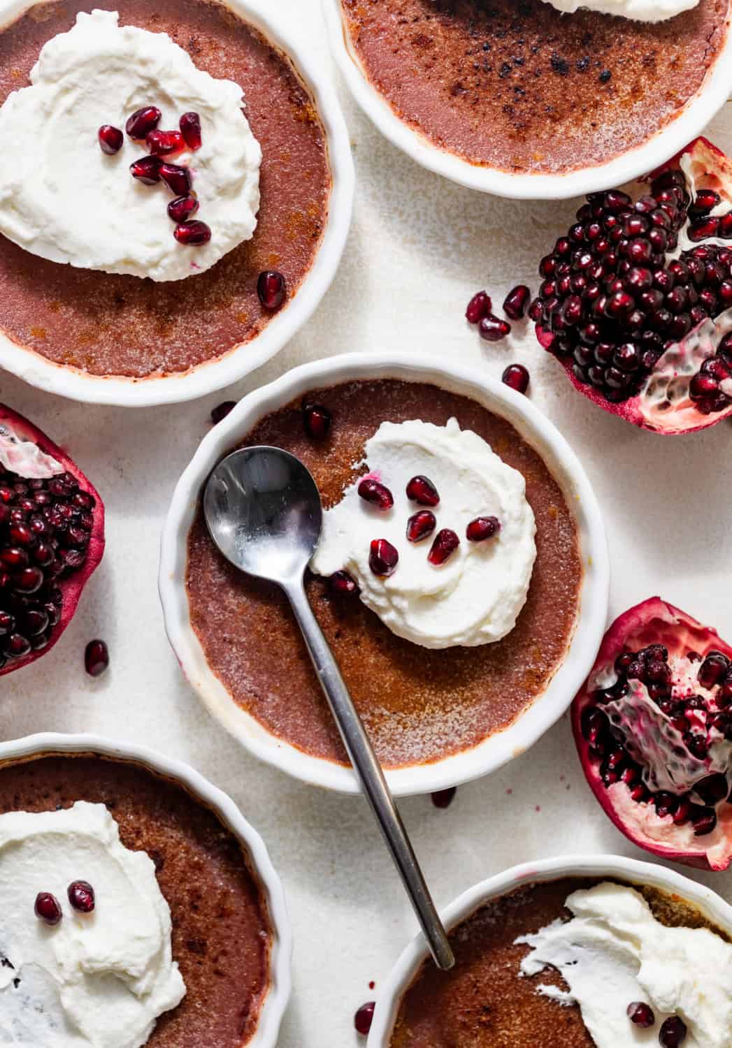 bowls of pomegranate creme brulee from Britney Breaks Bread