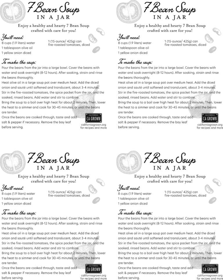7-Bean Soup instruction gift tag.