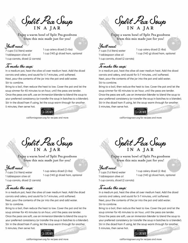 Split Pea Soup instructions gift cards.