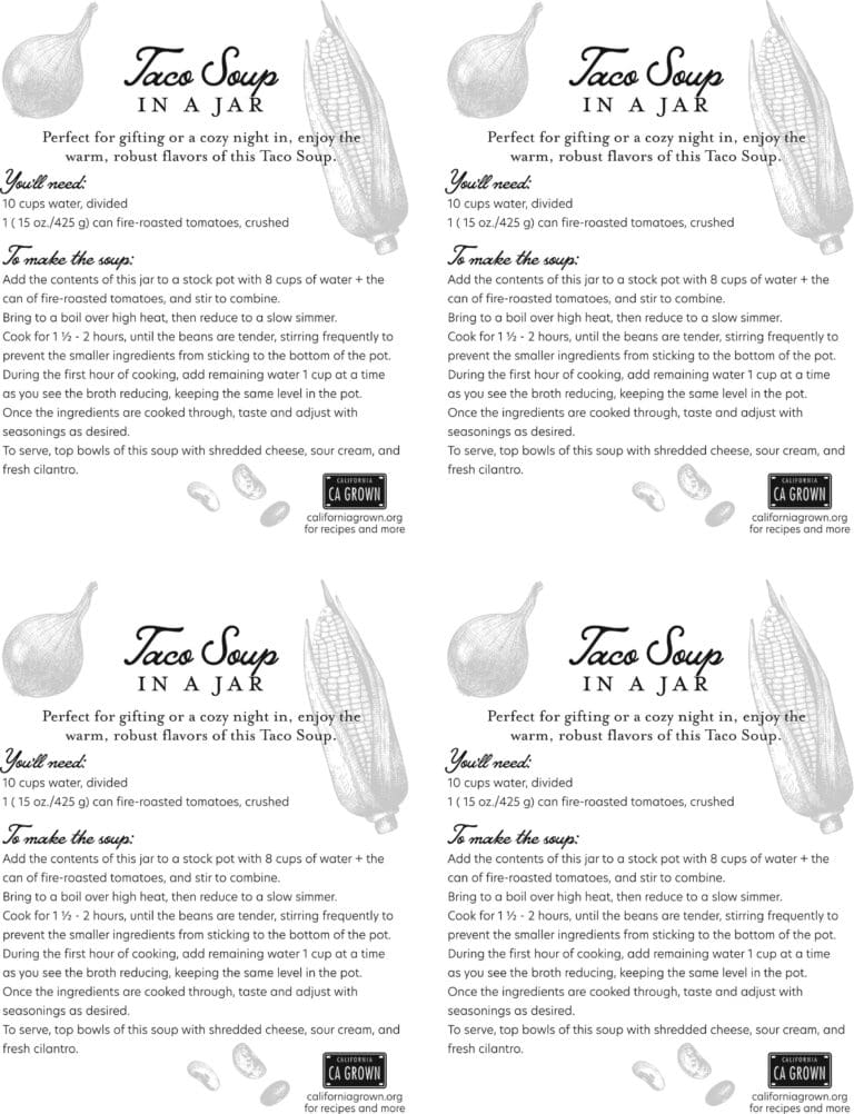Taco Soup instructions gift card.