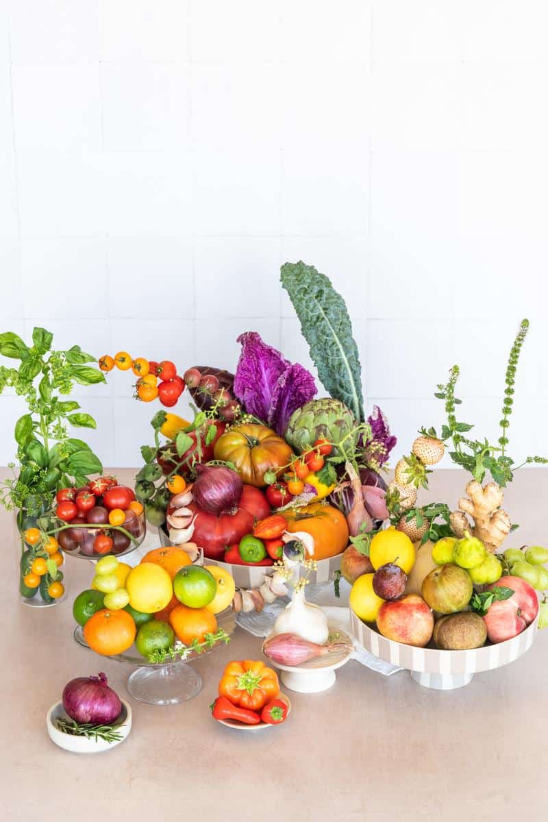 edible centerpieces with a variety of CA GROWN produce