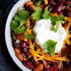 Close up of slow cooker chili.