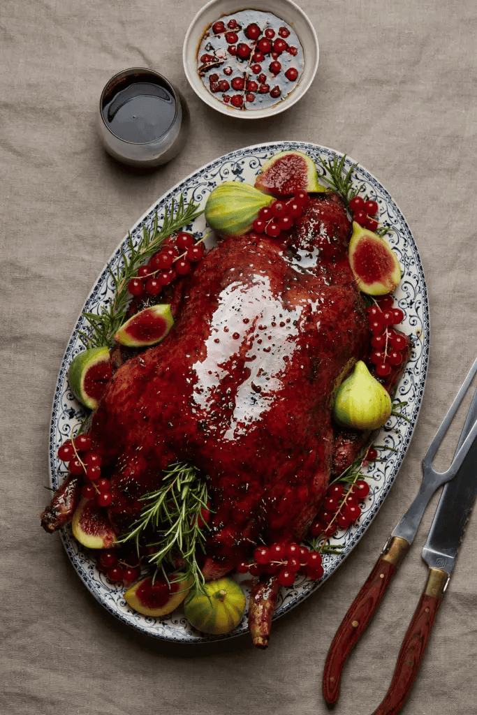 whole glazed roasted duck with port and currants