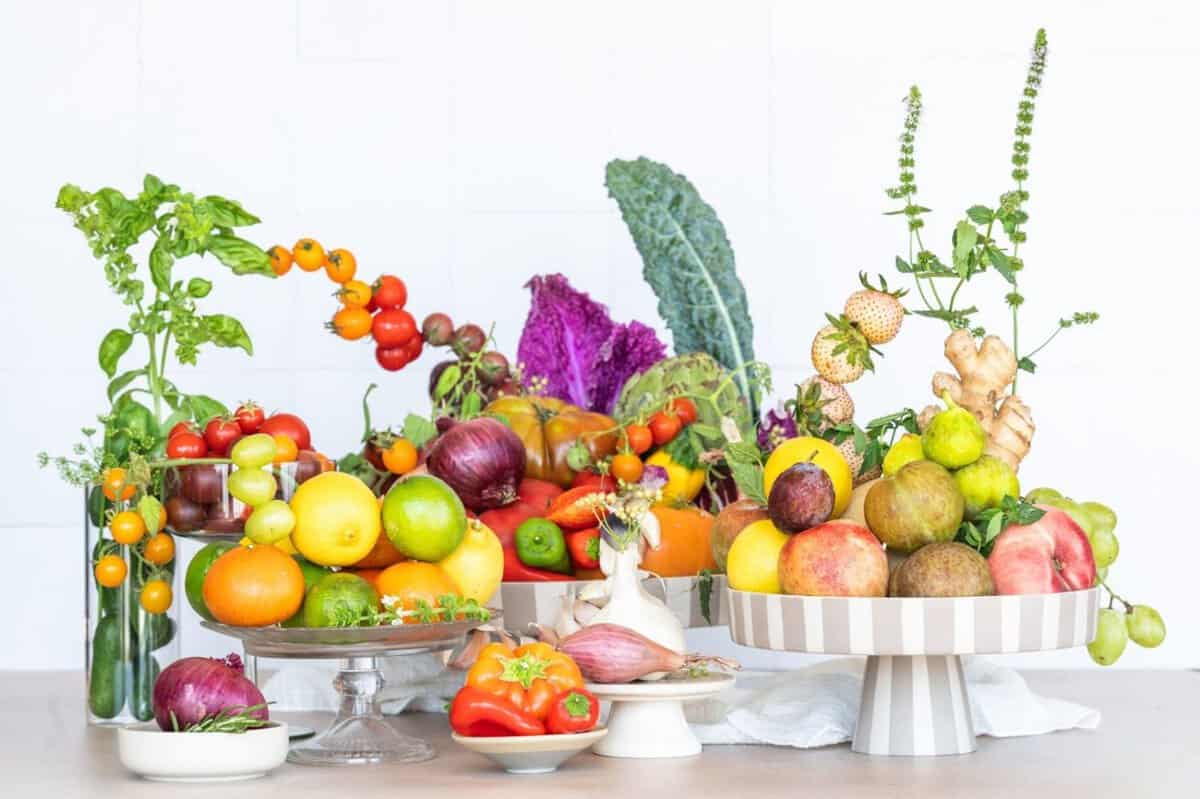 centerpieces filled with fresh seasonal california grown produce