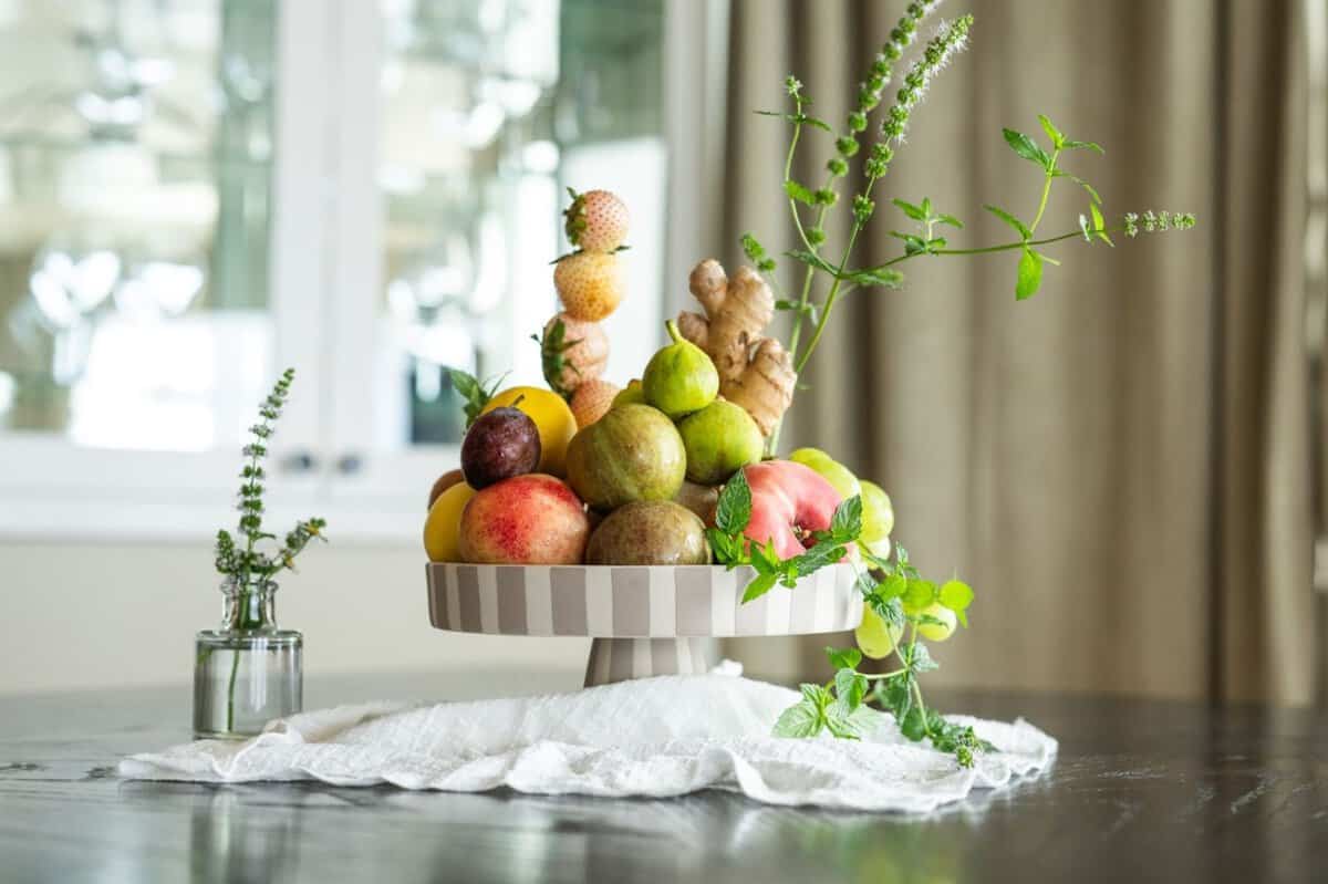 centerpieces filled with fresh seasonal california grown produce