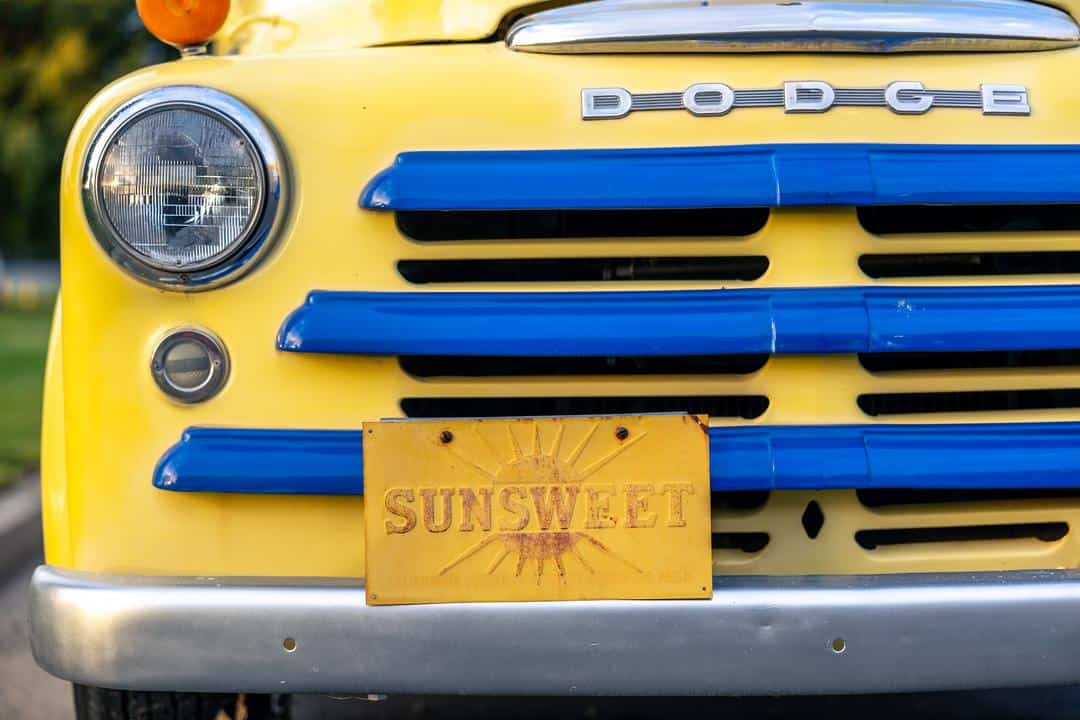 The Sunsweet license plate on the front of the Sunsweet truck