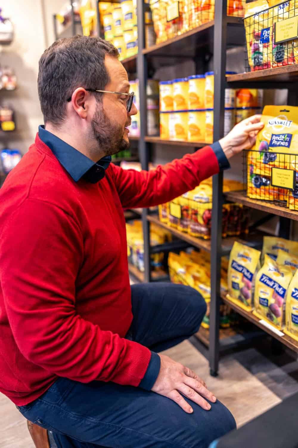 CJ McClellan perusing the shelves at the Sunsweet Grower Store