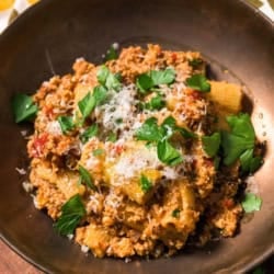 Close up of Mushroom Cauliflower Bolognese.