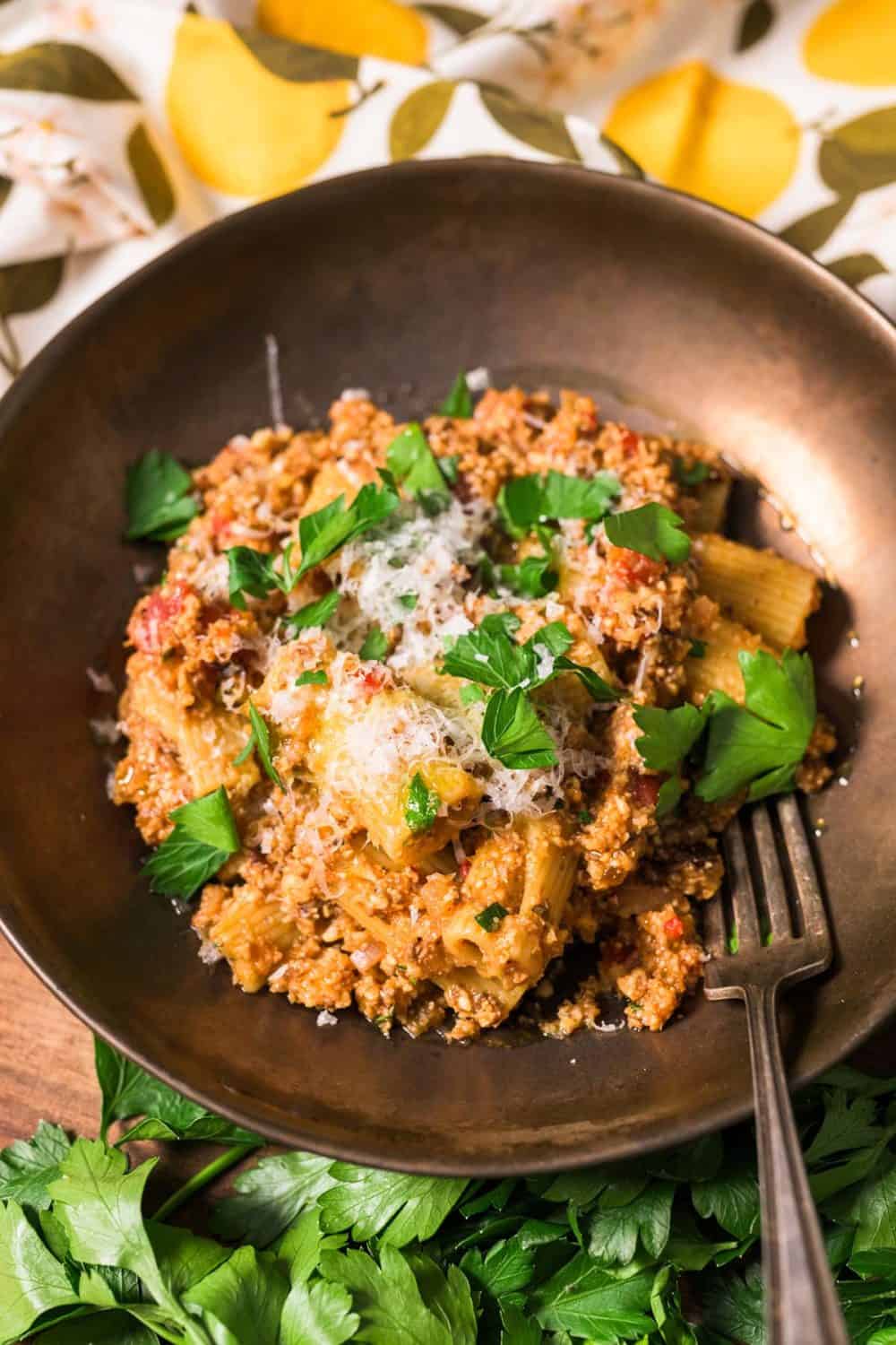 The final dish, Mushroom and Cauliflower Bolognese