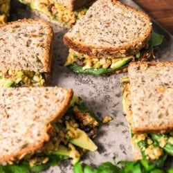 Ready to serve the best-ever Walnut, Raisin, and Chickpea Salad sandwich.