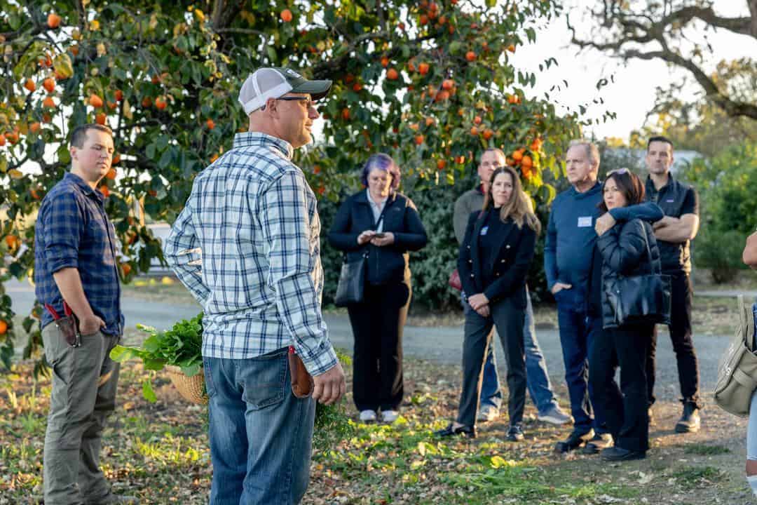 Farm manager Jess Arnsteen leading a tour of Long Meadow Ranch's Napa farm.