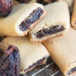 Close up of fig bars and dried figs.