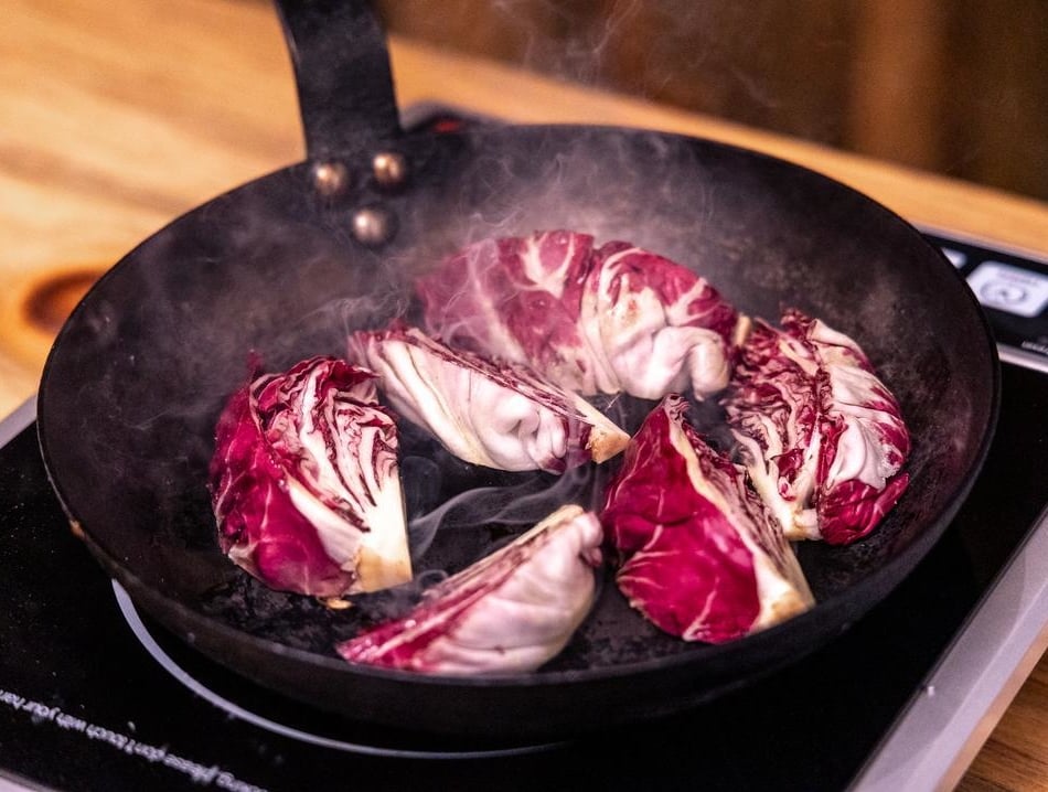 Raddichio cooking in a pan