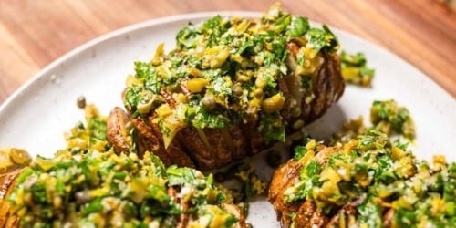 Crispy Hasselback Potatoes Recipe with Herbs and Olives