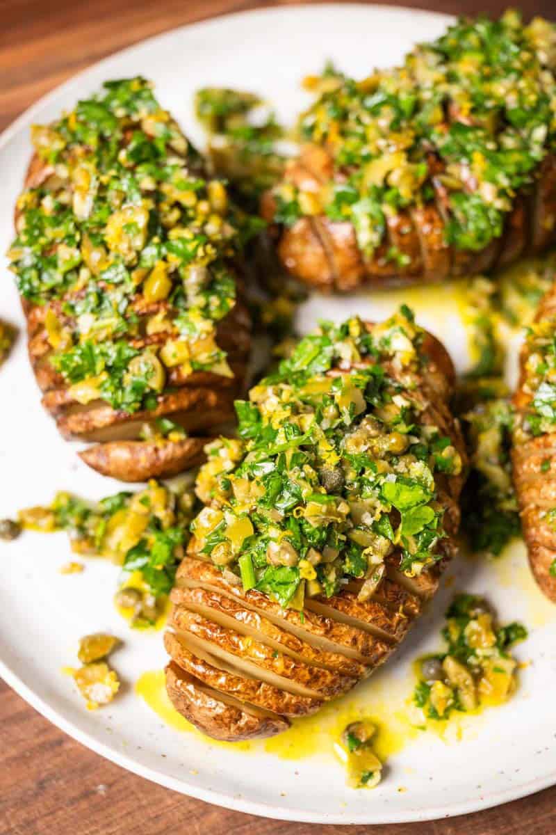 Crispy Hasselback Potatoes Recipe with Herbs and Olives