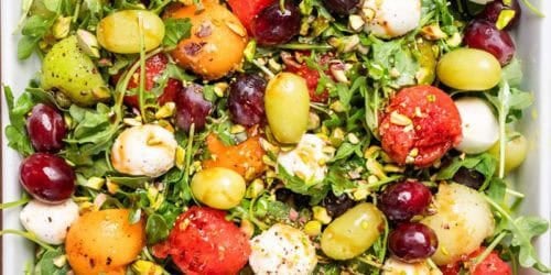 A Super Delicious Arugula Salad with Melons and Grapes