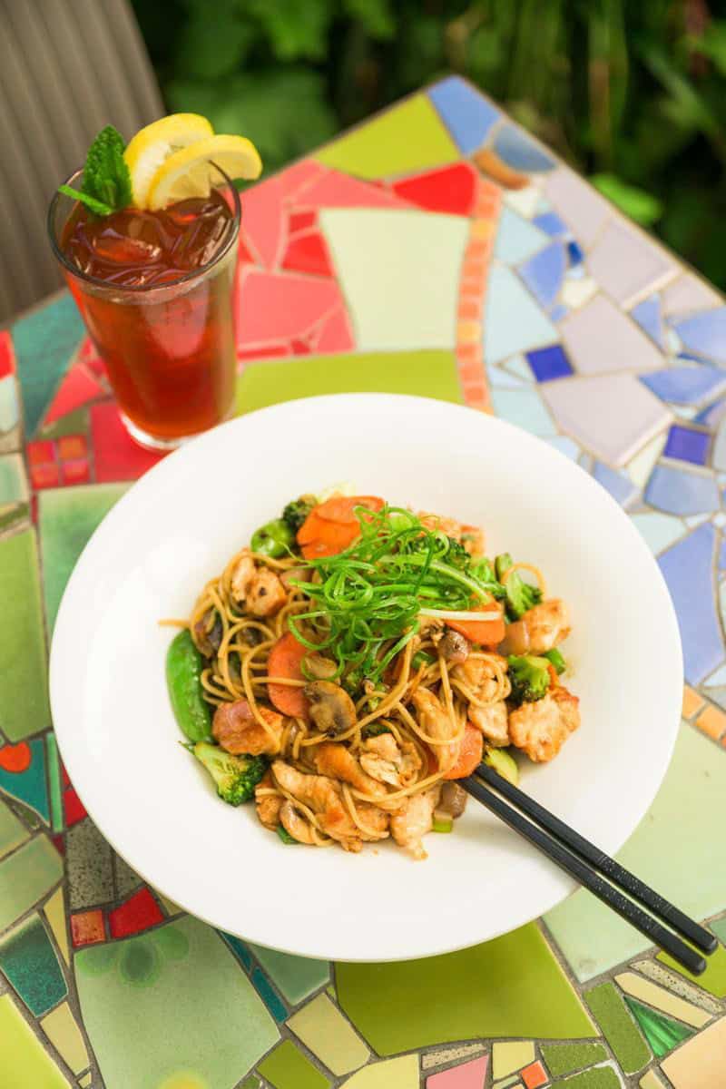 noodles and veggies in a white bowl