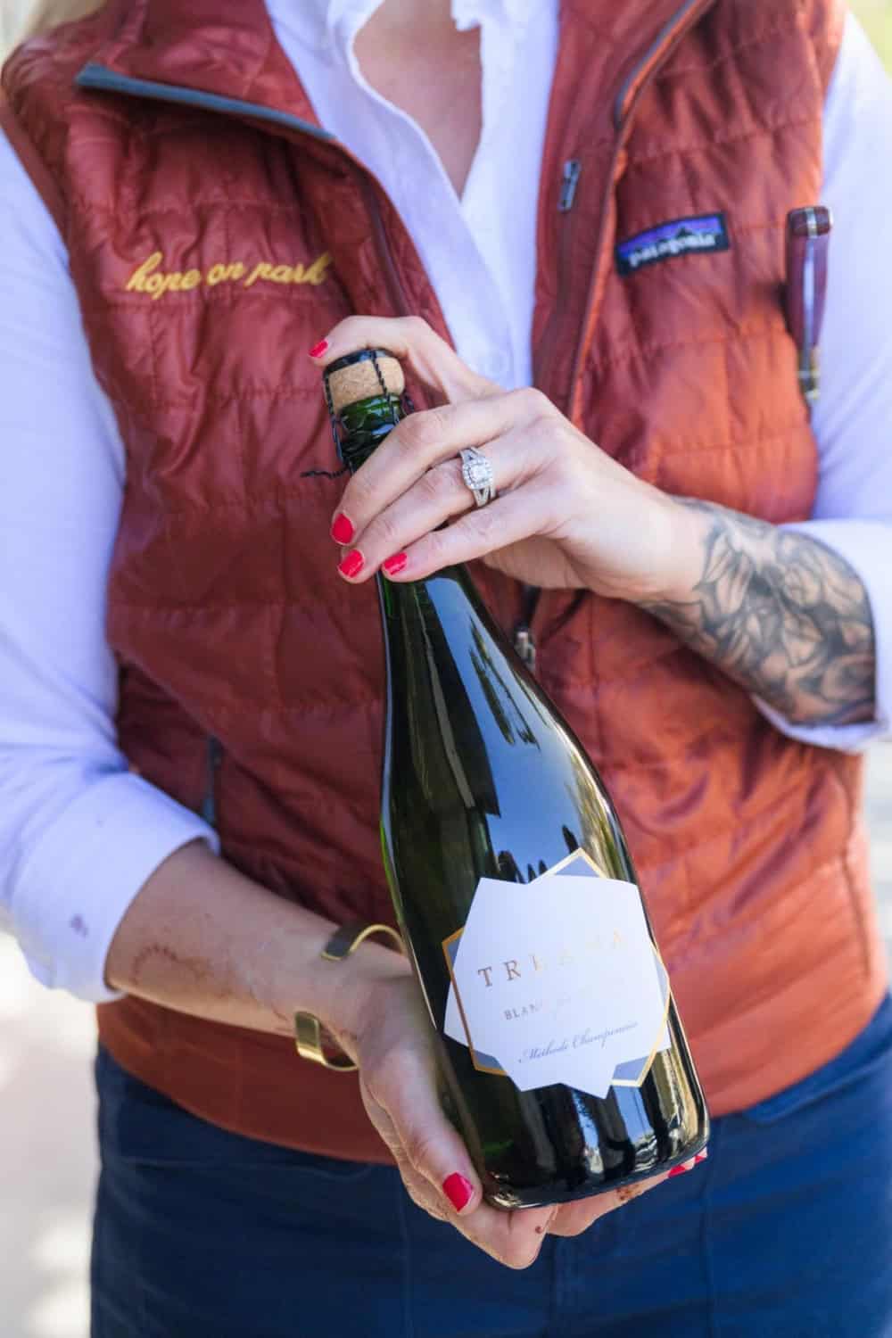 a bottle of Treana sparkling wine at Hope Family Wines
