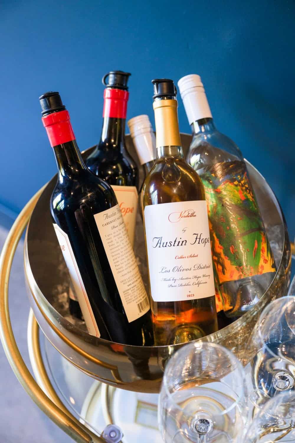 a wine bucket with bottles of Austin Hope wines