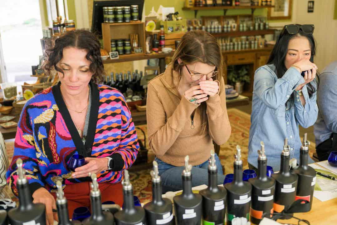 people evaluating olive oil at Pasolivo