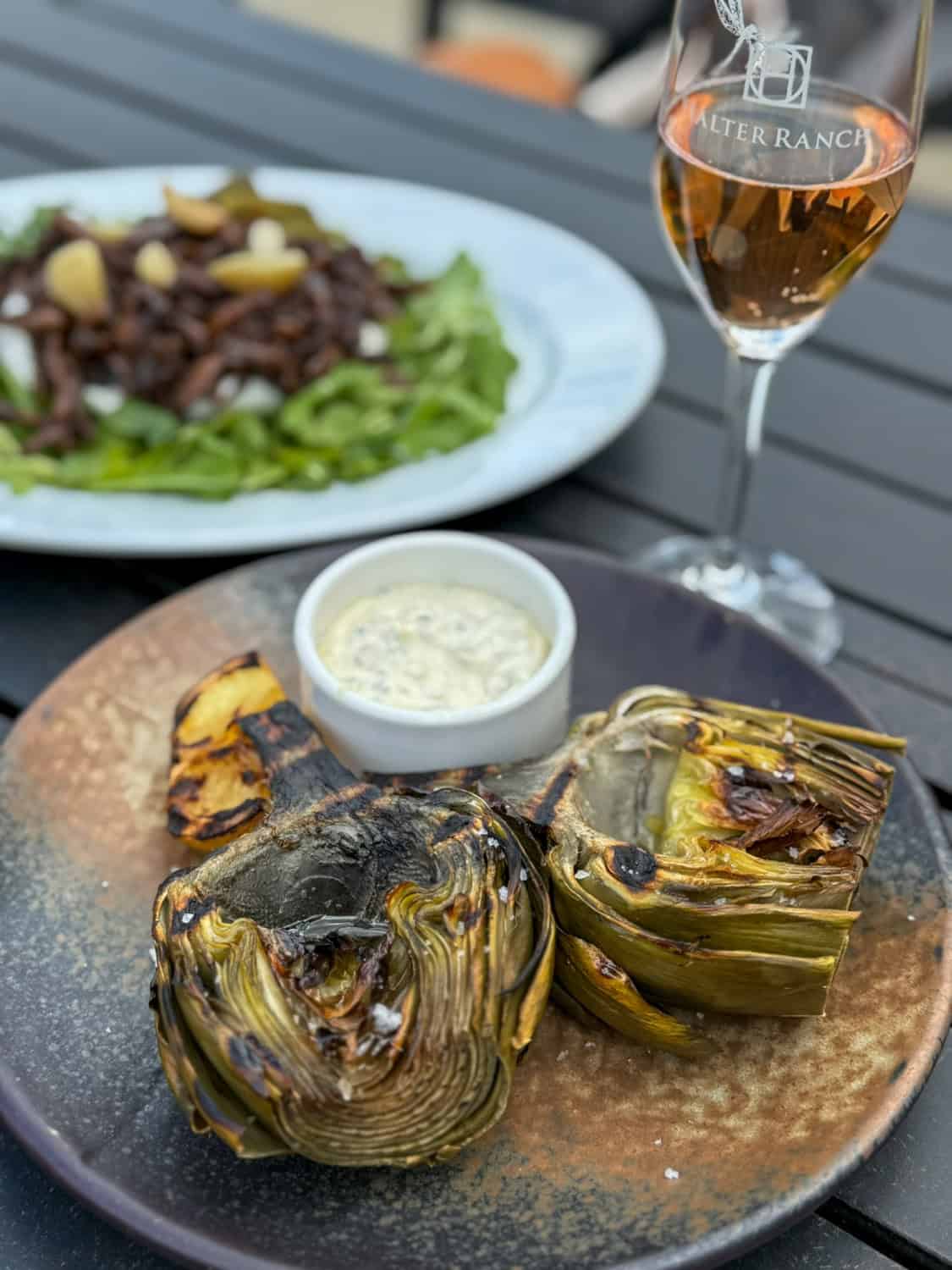 plate of grilled artichokes at halter ranch paso