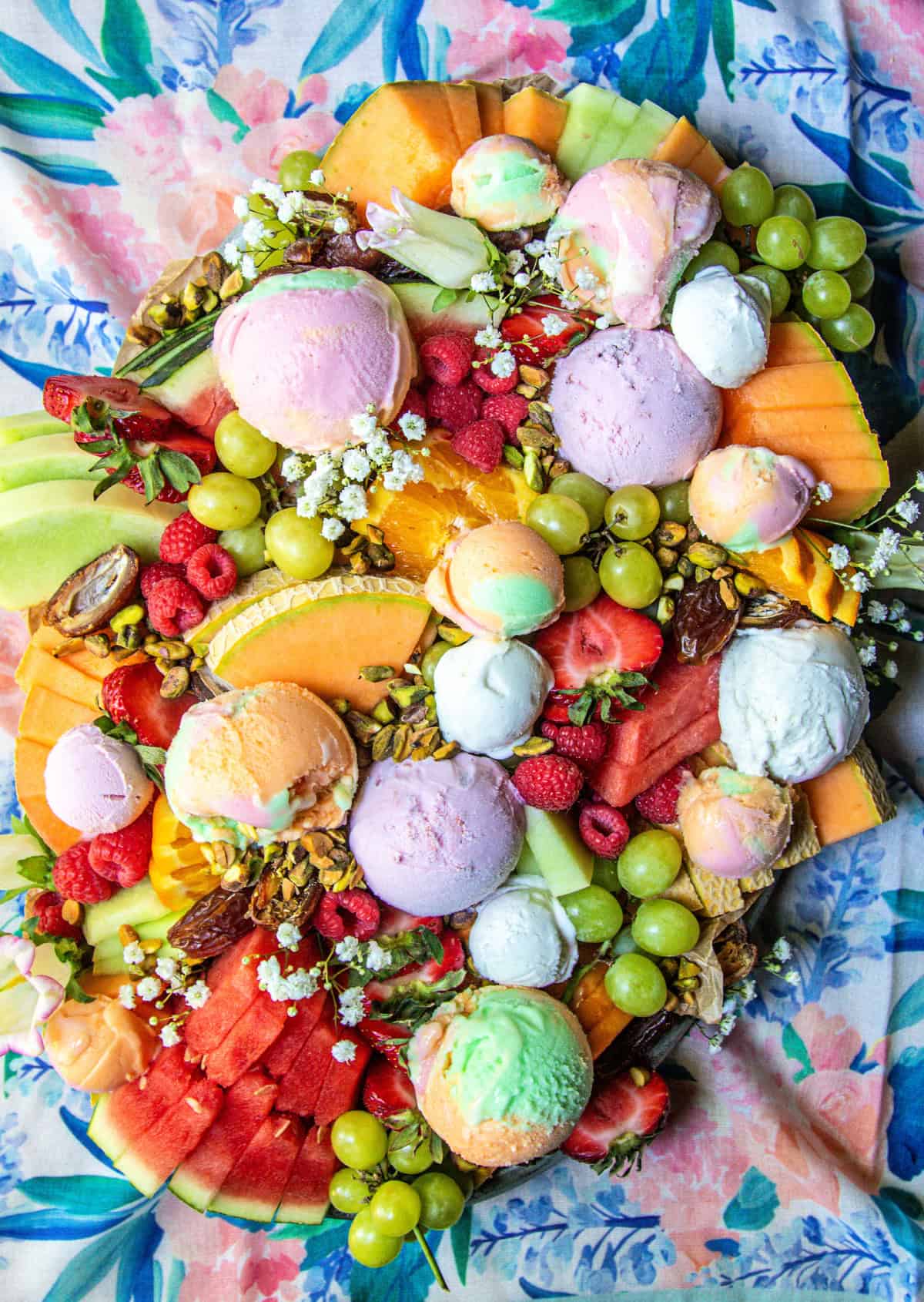 A mixed Melon and Ice Cream Dessert Platter.