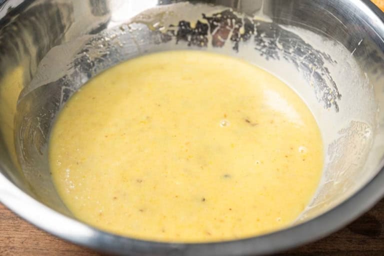 Liquid ingredients mixed together.