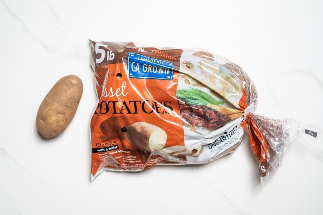 Bag of Cal-Ore russet potatoes with the CA GROWN license plate