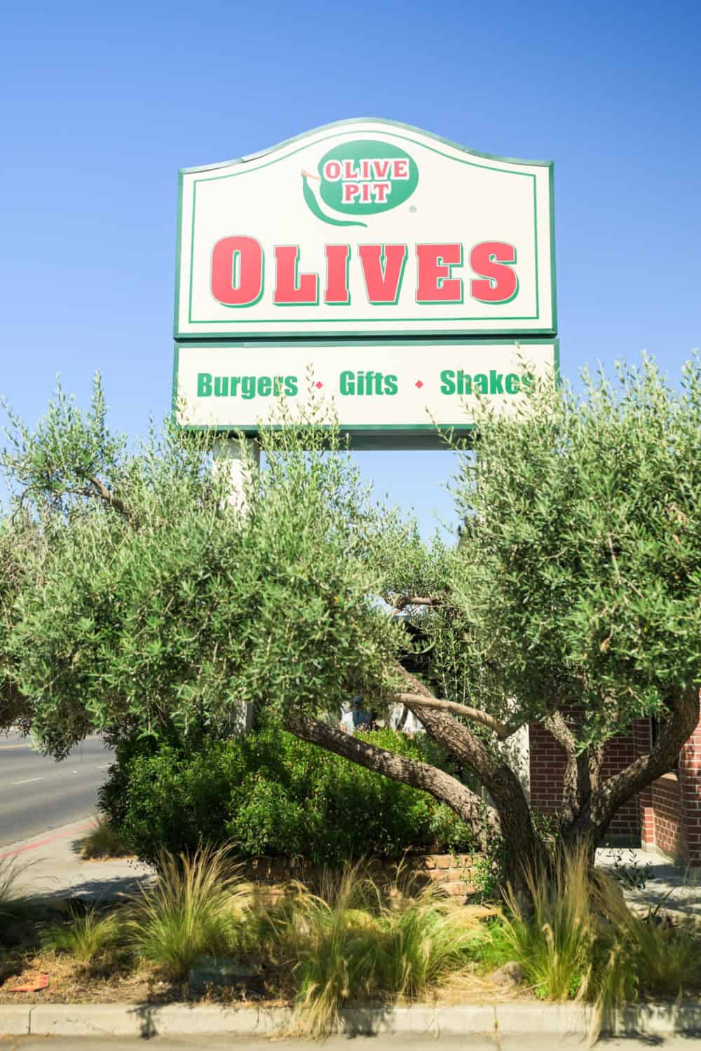 Signage for Olive Pit, a Tehama County restaurant