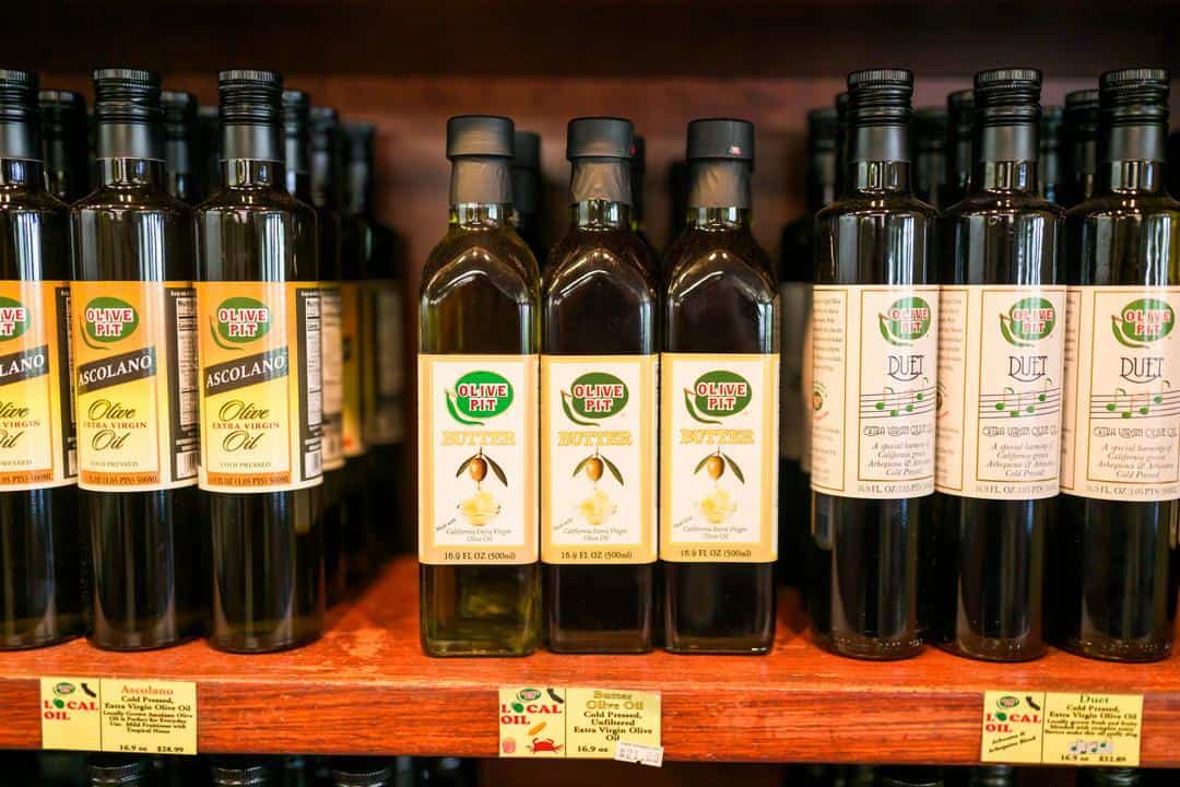 some of the olive oil offered at the Olive Pit