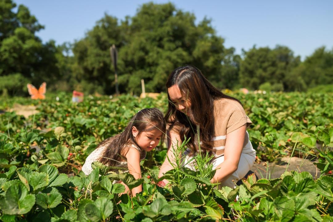 Elisabeth and her niece at Granny May's Strawberry Farm 