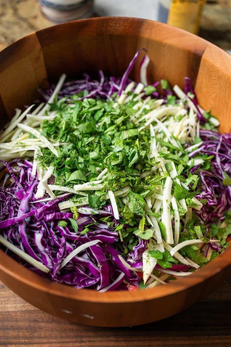 salad ingredients before tossing with dressing