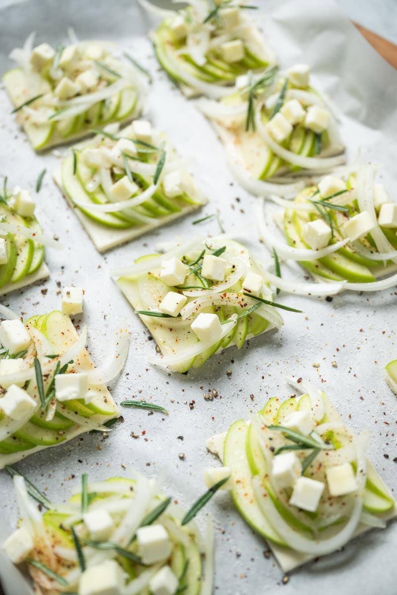 savory apple tarts prepped for baking