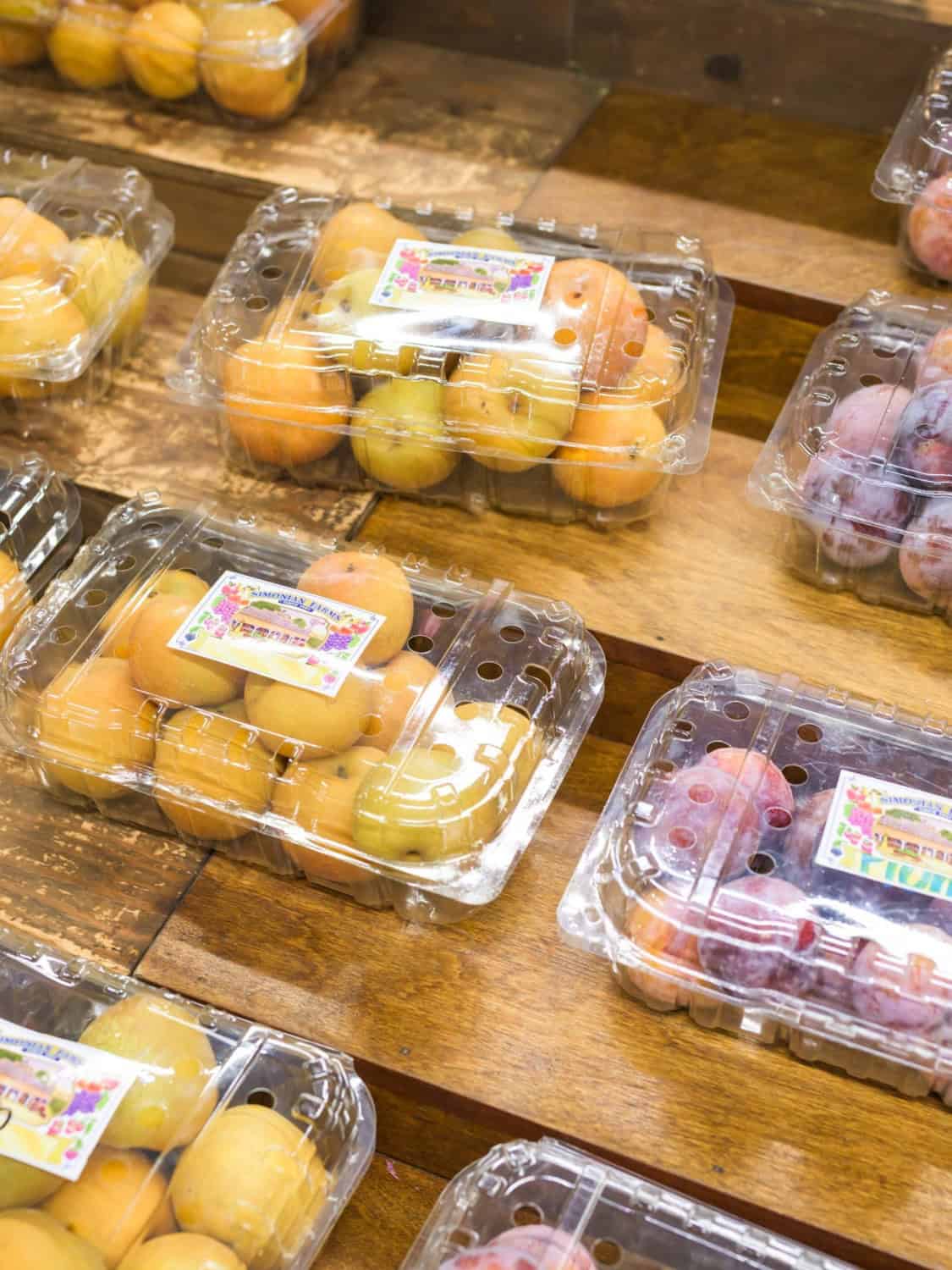 packages of stone fruit at Simonian Farms