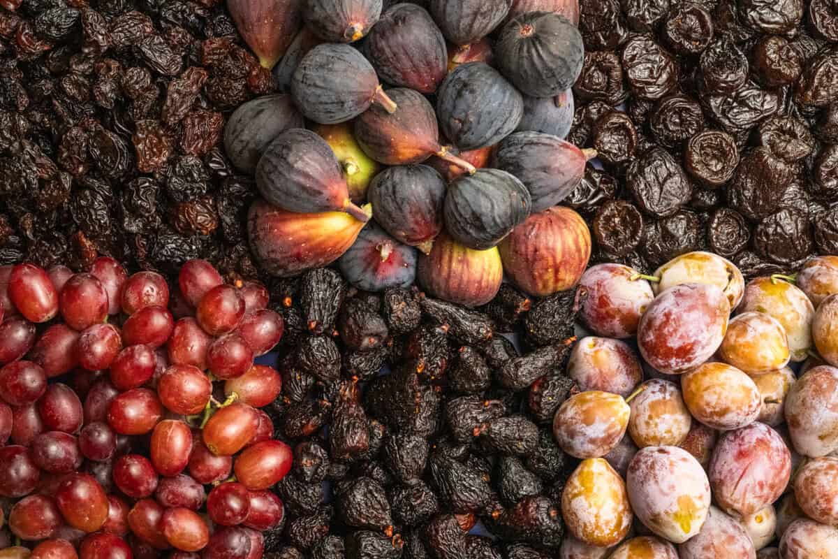 fresh + dried figs, prunes and raisins