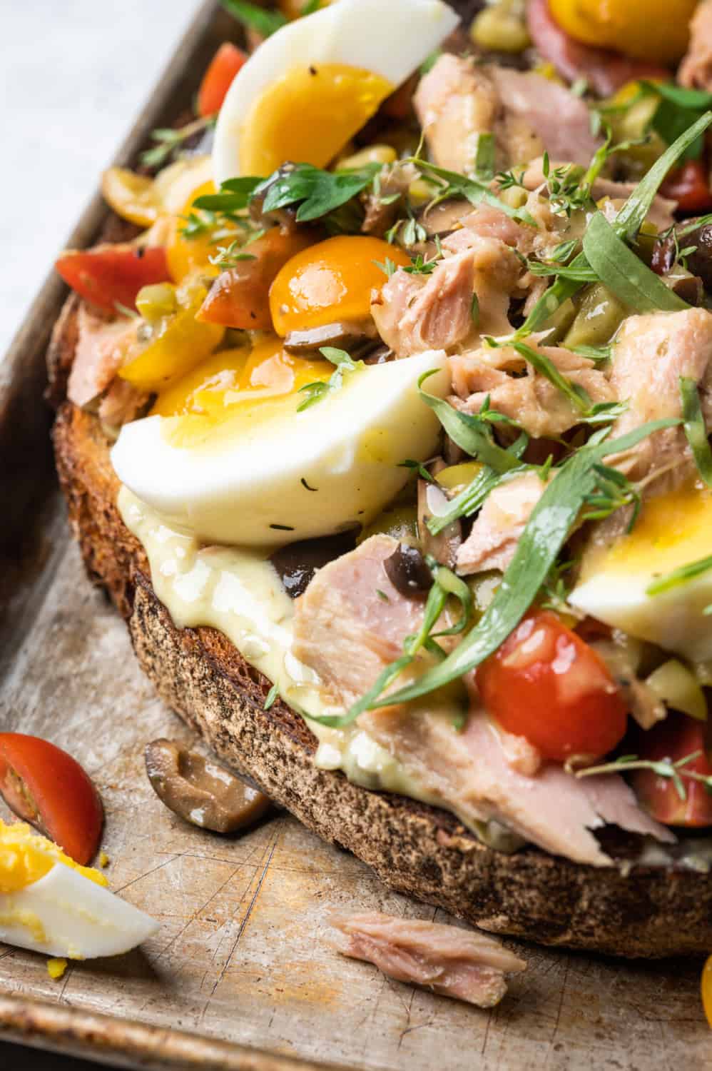 Niçoise Toast with Olive Brine Vinaigrette