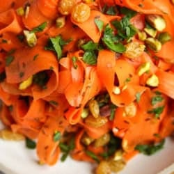 Close up of carrot ribbon salad.