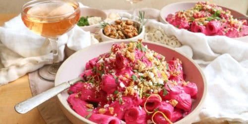 A Creamy Pink Pasta with Beets and Walnuts