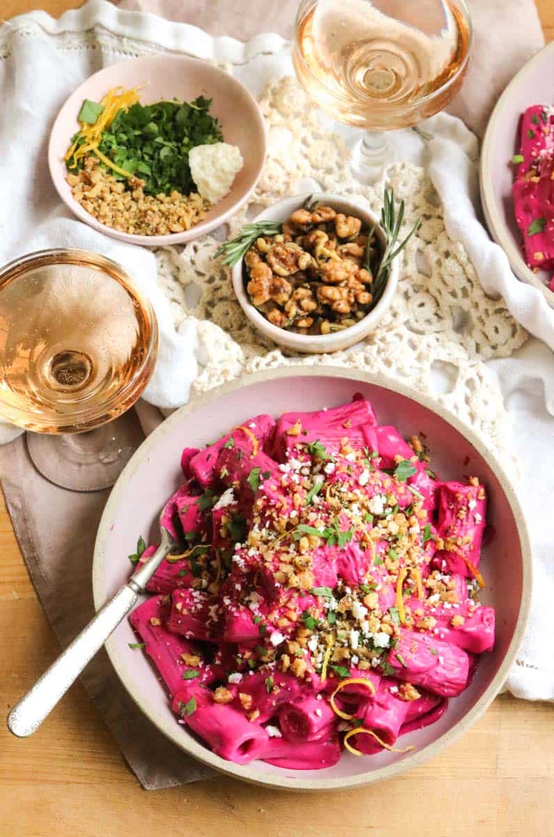 A Creamy Pink Pasta with Beets and Walnuts