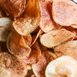 Close up of homemade potato chips.