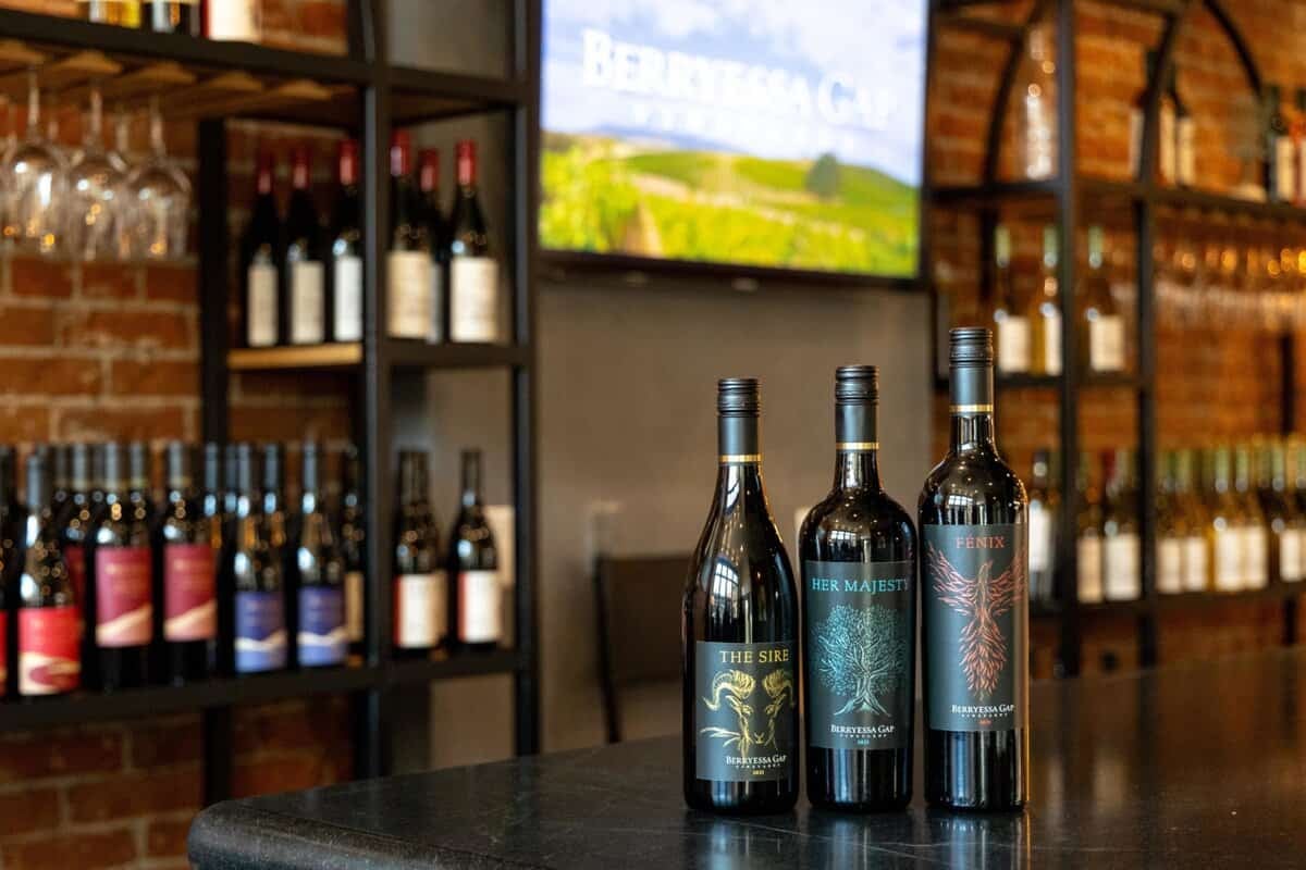 Some of the wines in the Berryessa Gap Winery Winters tasting room